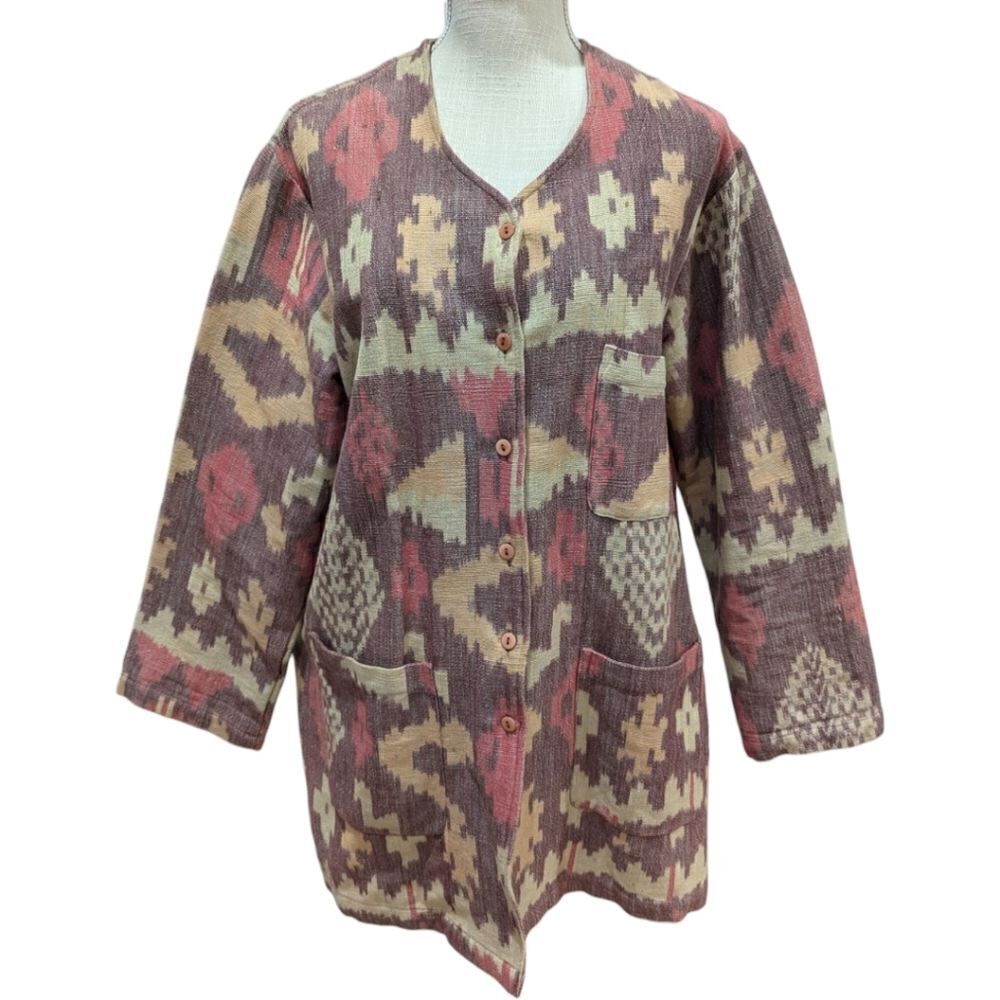 Laura & Kiran Southwest Aztec Tapestry Mauve Canvas Cotton Chore Jacket Size M/L